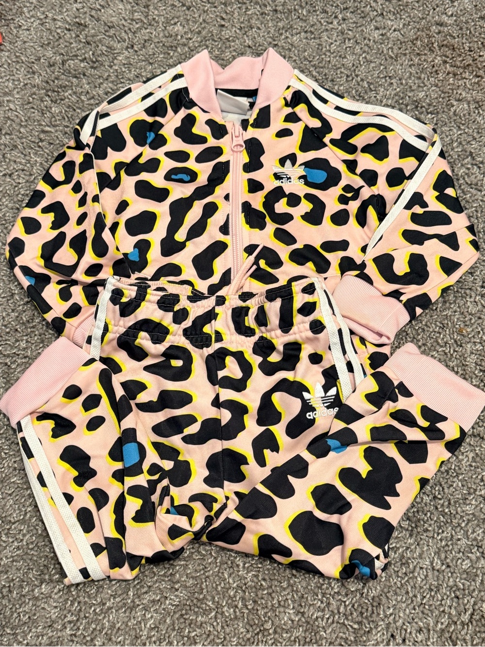 adidas Pink Leopard Print Track Jacket & Pants Set